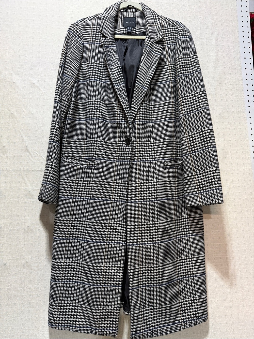 New Look Black & White Glen Plaid Single-Button Coat